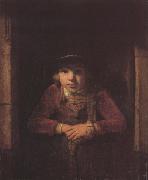 Samuel van hoogstraten A Young Man wearing a Hat decorated with Pearls and a gold Medallion in a Half-Door (mk33) oil on canvas